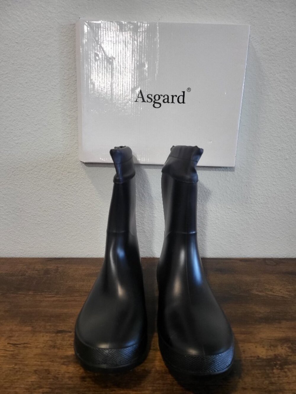 Asgard Black Short Rain Boots Waterproof Drawstring Cuff Ankle NEW w/ Box